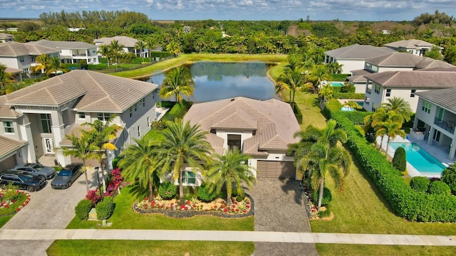 aerial view featuring a water view