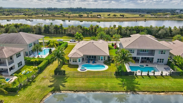 aerial view with a water view