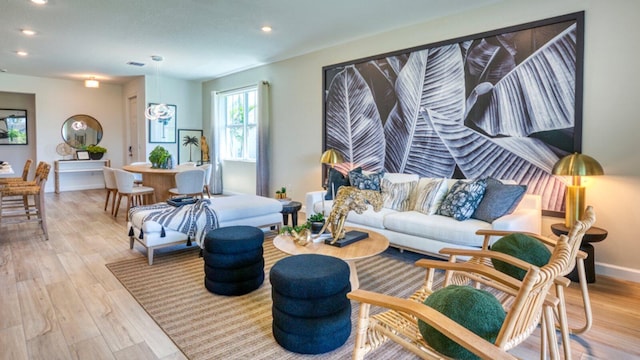 living room with light wood-type flooring