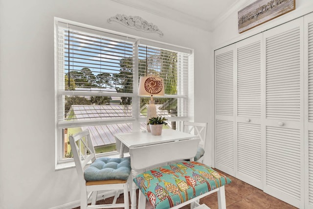 dining space with ornamental molding and a wealth of natural light