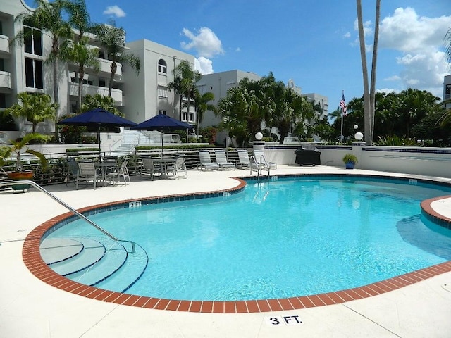 view of pool featuring a patio area