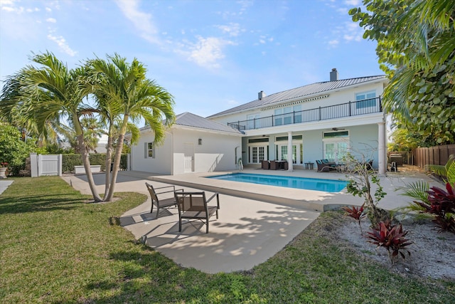 401 Center St, Jupiter, FL 33458 - view of pool with french doors, a patio area, ceiling fan, and an outdoor hangout area