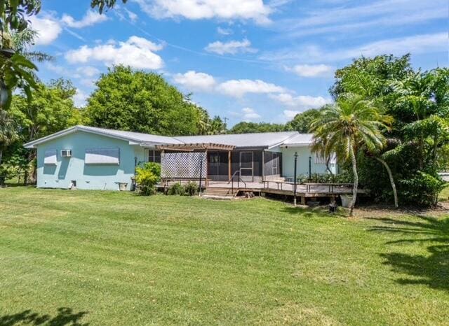 1531 Bacom Point Rd, Pahokee, FL 33476 - rear view of property with a deck and a lawn