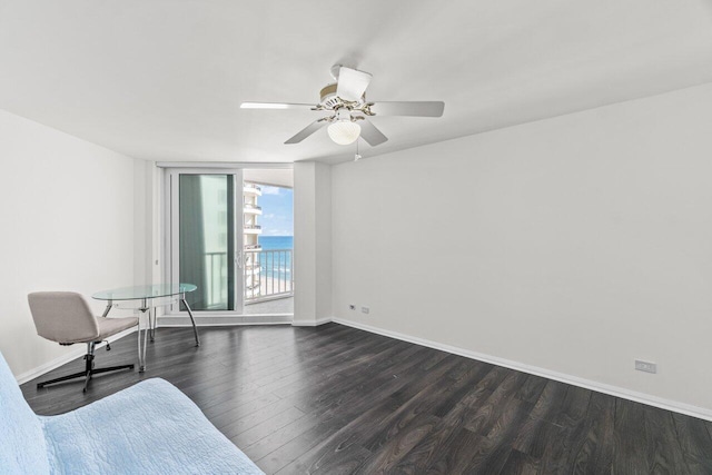 3211 S Ocean Blvd Unit 802, Highland Beach, FL 33487 - bedroom with dark wood-type flooring, baseboards, and a ceiling fan