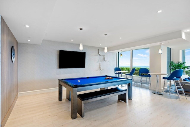 3211 S Ocean Blvd Unit 802, Highland Beach, FL 33487 - rec room featuring billiards, recessed lighting, light wood-style flooring, and baseboards