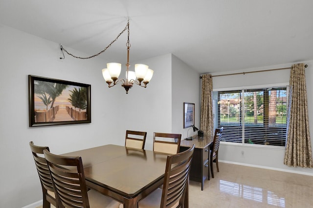 dining space featuring an inviting chandelier and light tile patterned floors