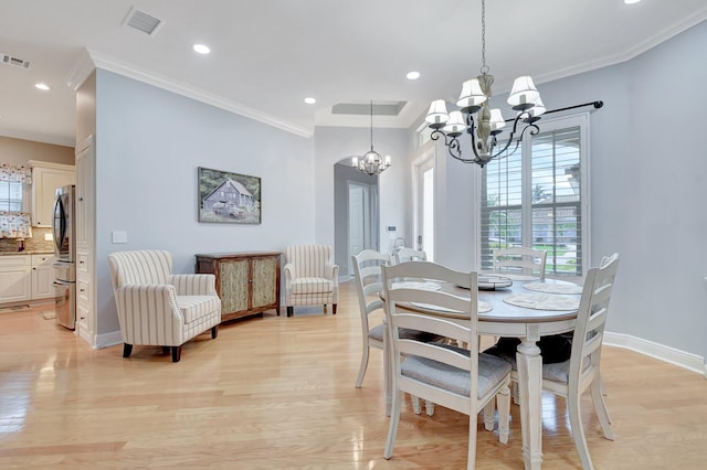 6718 Jog Palm Dr, Boynton Beach, FL 33437 - dining room with a chandelier, crown molding, light wood-style floors, baseboards, and recessed lighting