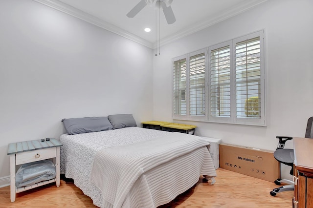 6718 Jog Palm Dr, Boynton Beach, FL 33437 - bedroom with crown molding, wood finished floors, recessed lighting, and ceiling fan