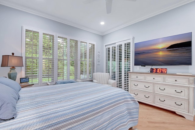 6718 Jog Palm Dr, Boynton Beach, FL 33437 - bedroom with crown molding, a ceiling fan, recessed lighting, and access to outside