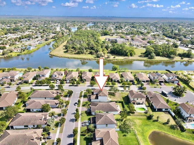 bird's eye view featuring a water view