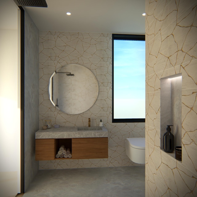 750 NE 69th St, Boca Raton, FL 33487 - bathroom with vanity, concrete floors, and toilet