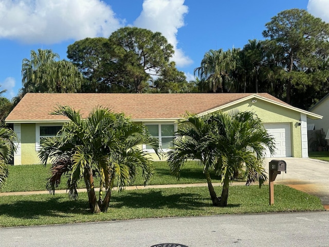 view of front facade featuring a garage and a front lawn