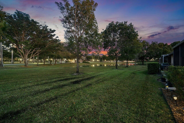 view of yard at dusk