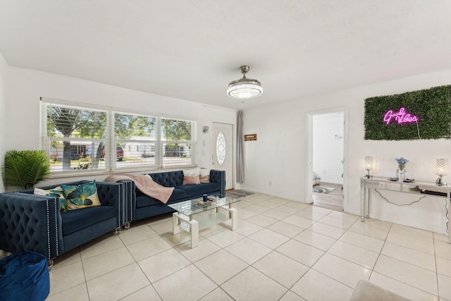 living room with light tile patterned floors