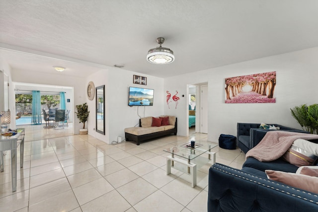 living room featuring light tile patterned floors