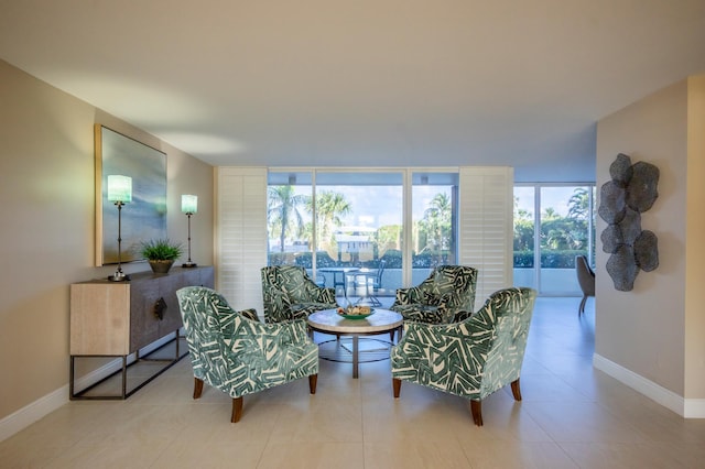 living area with expansive windows