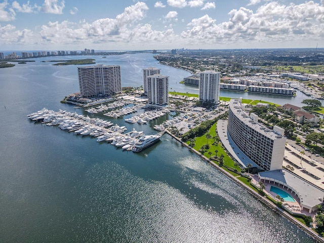 aerial view featuring a water view