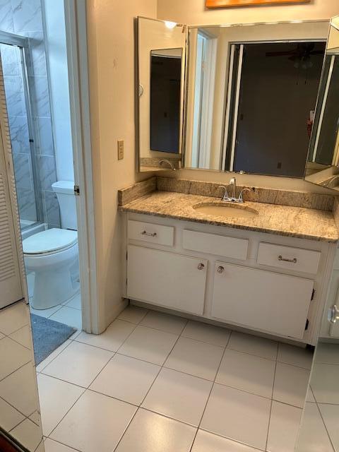 bathroom with tile patterned flooring, vanity, and toilet