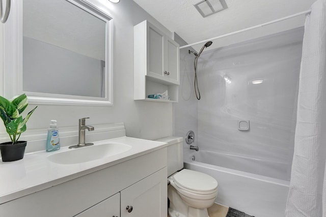 full bathroom with shower / bath combo, vanity, and toilet