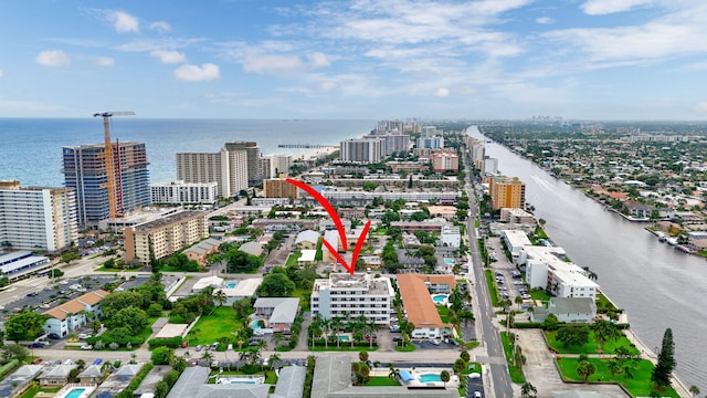 aerial view with a water view