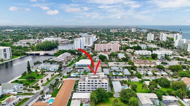 aerial view with a water view