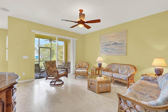 living room with ceiling fan