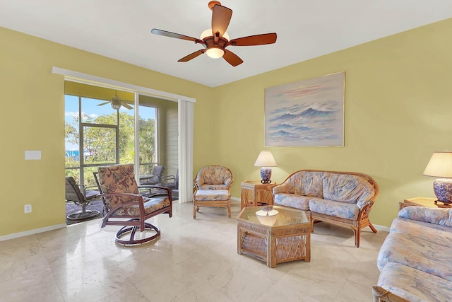 living room featuring ceiling fan