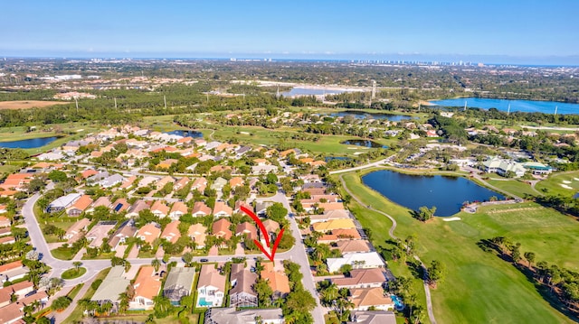 aerial view with a water view