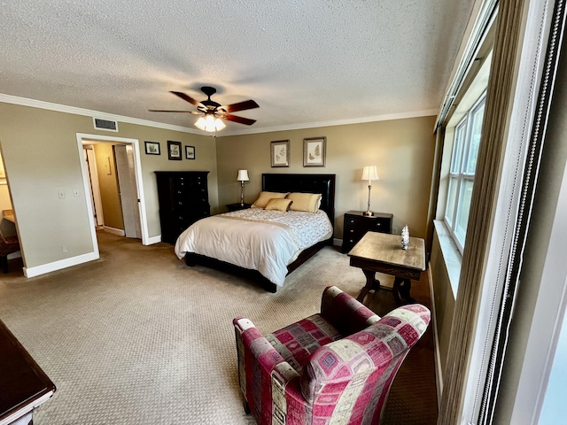 1292 High Point Pl S Unit B, Delray Beach, FL 33445 - bedroom with carpet flooring, ornamental molding, a textured ceiling, and ceiling fan
