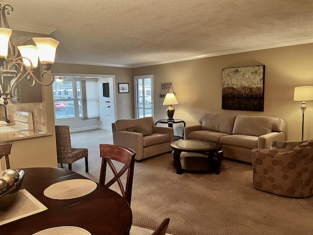 1292 High Point Pl S Unit B, Delray Beach, FL 33445 - living area featuring ornamental molding, light colored carpet, and a textured ceiling