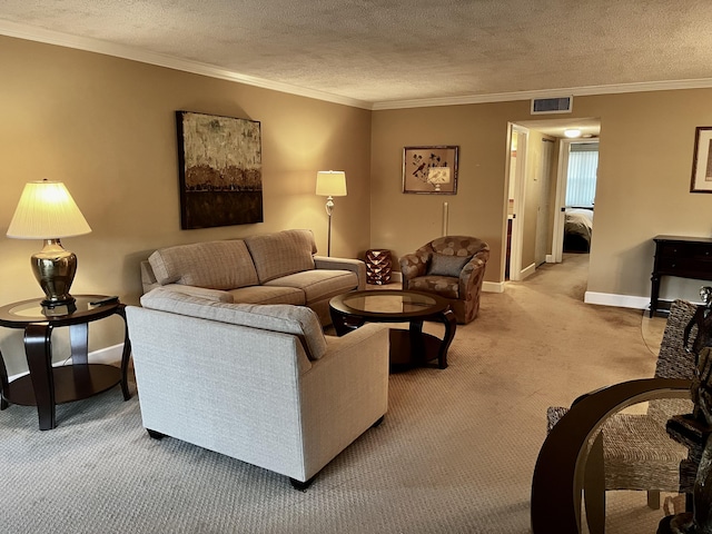 1292 High Point Pl S Unit B, Delray Beach, FL 33445 - living room featuring light carpet, ornamental molding, a textured ceiling, and baseboards