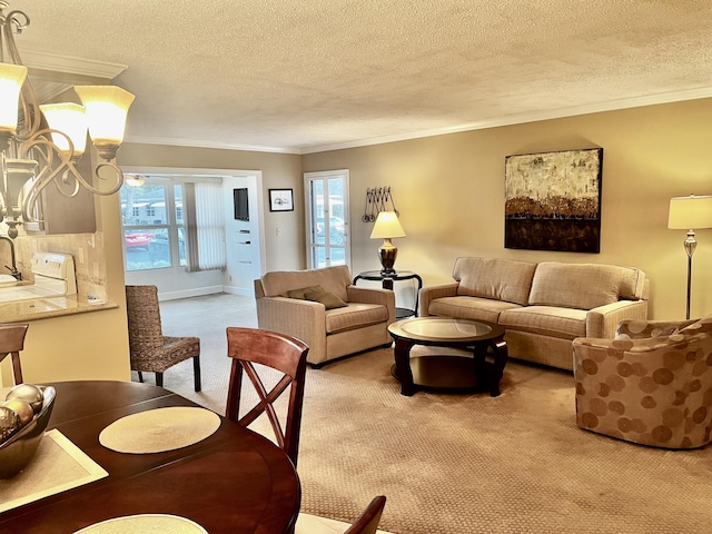 1292 High Point Pl S Unit B, Delray Beach, FL 33445 - living area with crown molding, light carpet, and a textured ceiling
