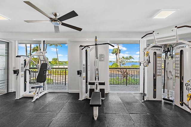 gym featuring ceiling fan