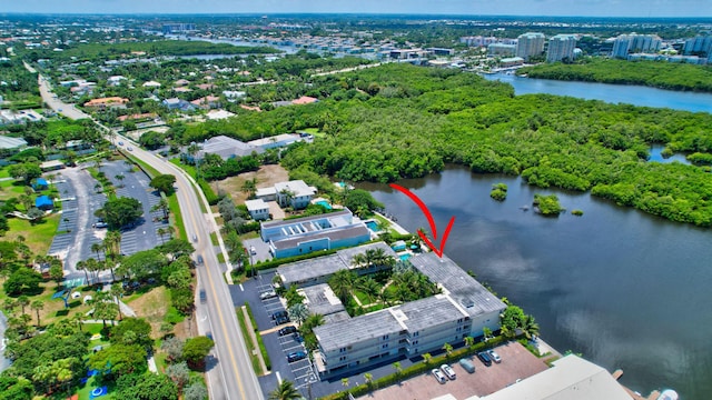 aerial view with a water view