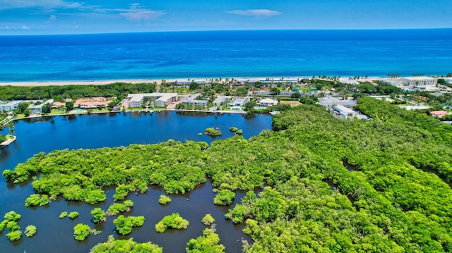 drone / aerial view featuring a water view