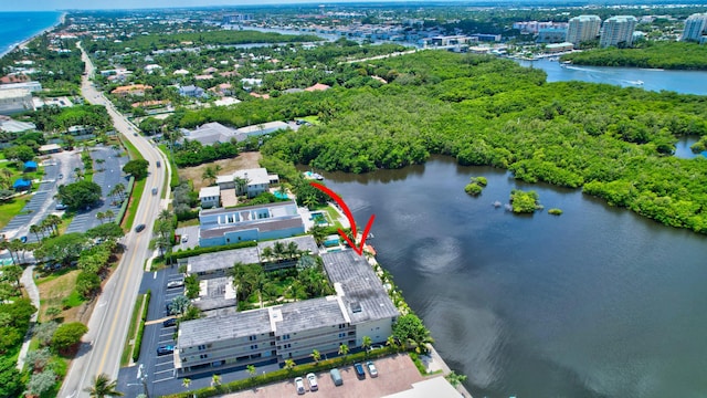 aerial view with a water view