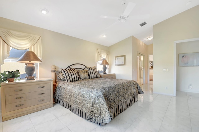 bedroom with lofted ceiling