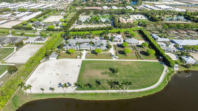 aerial view with a water view and a residential view