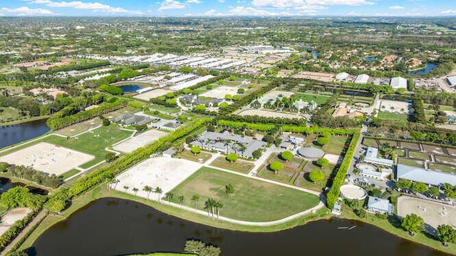 aerial view with a water view and a residential view