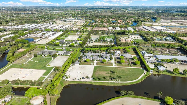 aerial view with a water view and a residential view