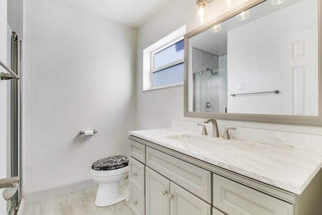 bathroom featuring vanity, toilet, and wood-type flooring