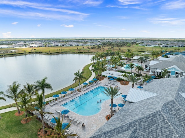 aerial view with a water view