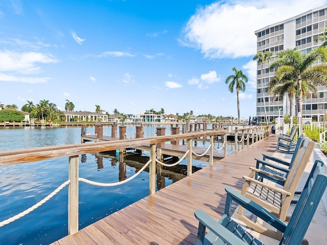 view of dock with a water view