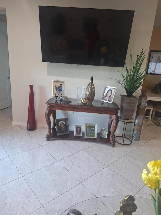 living room featuring light tile patterned floors