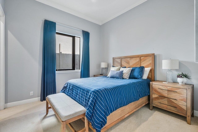 bedroom featuring crown molding and carpet floors