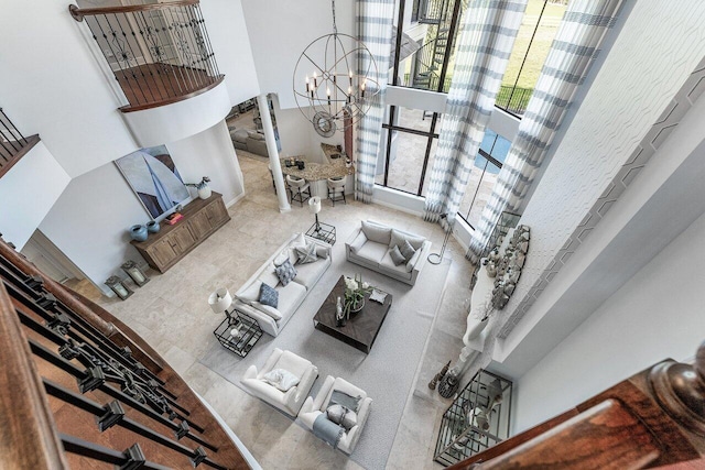 interior space featuring plenty of natural light and a notable chandelier