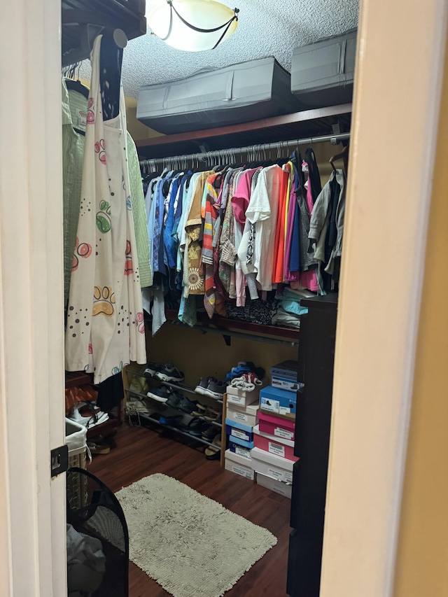 spacious closet with dark wood-type flooring