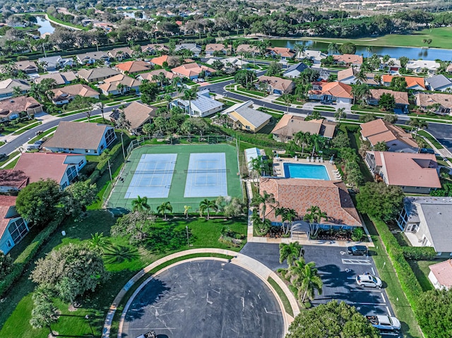 aerial view with a water view