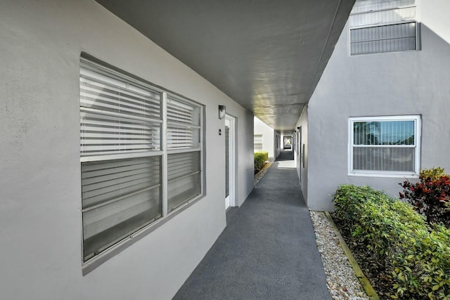 exterior space with stucco siding