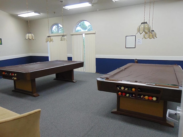 game room with carpet floors and billiards